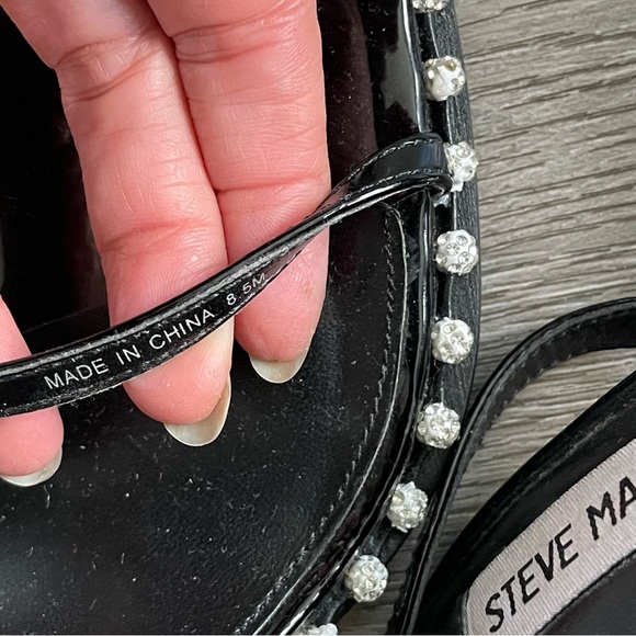 Steve Madden Zelle Studded High Heels Nudity Ankle Strap 8.5 black Square Toe - Picture 7 of 8